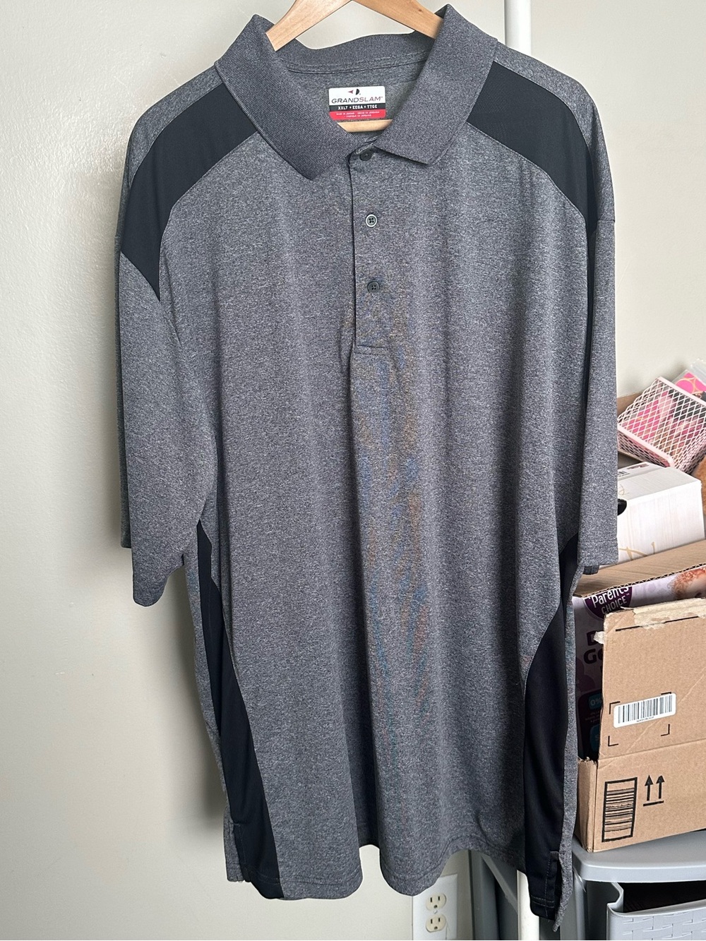 Grand Slam Gray and Black Colorblock Golf Shirt size XXLT